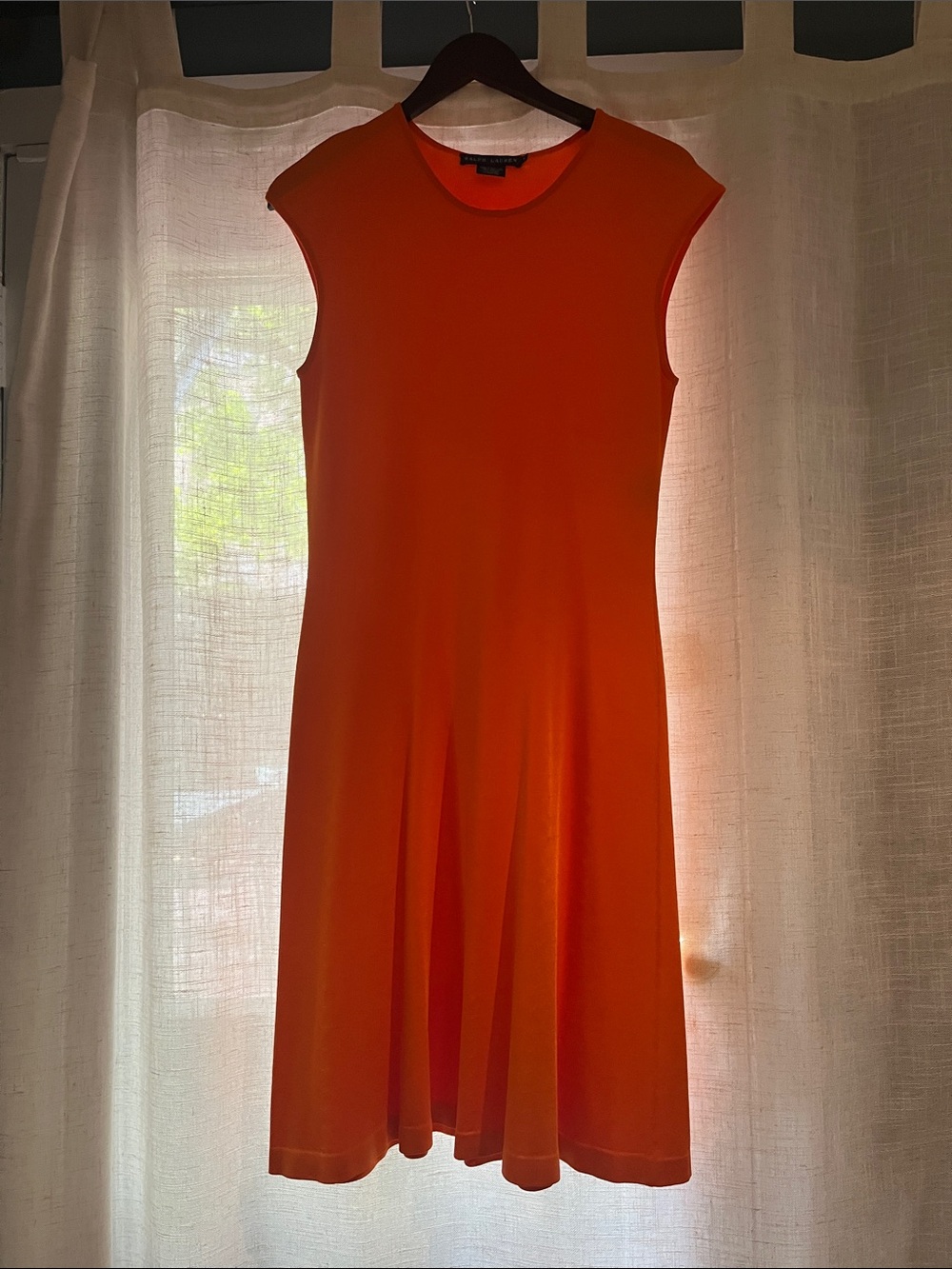 Ralph Lauren Bright Orange Midi Fit-and-Flare Knit Dress